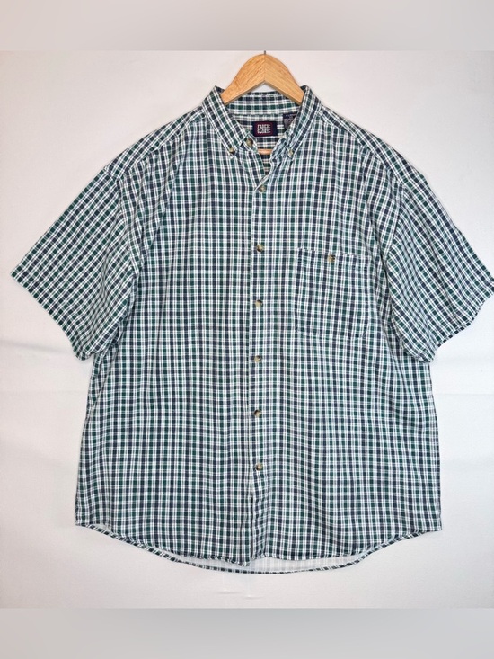Faded Glory Other - Faded Glory Short Sleeve Button-Up Twill Blue, Green, White Plaid Shirt size XL